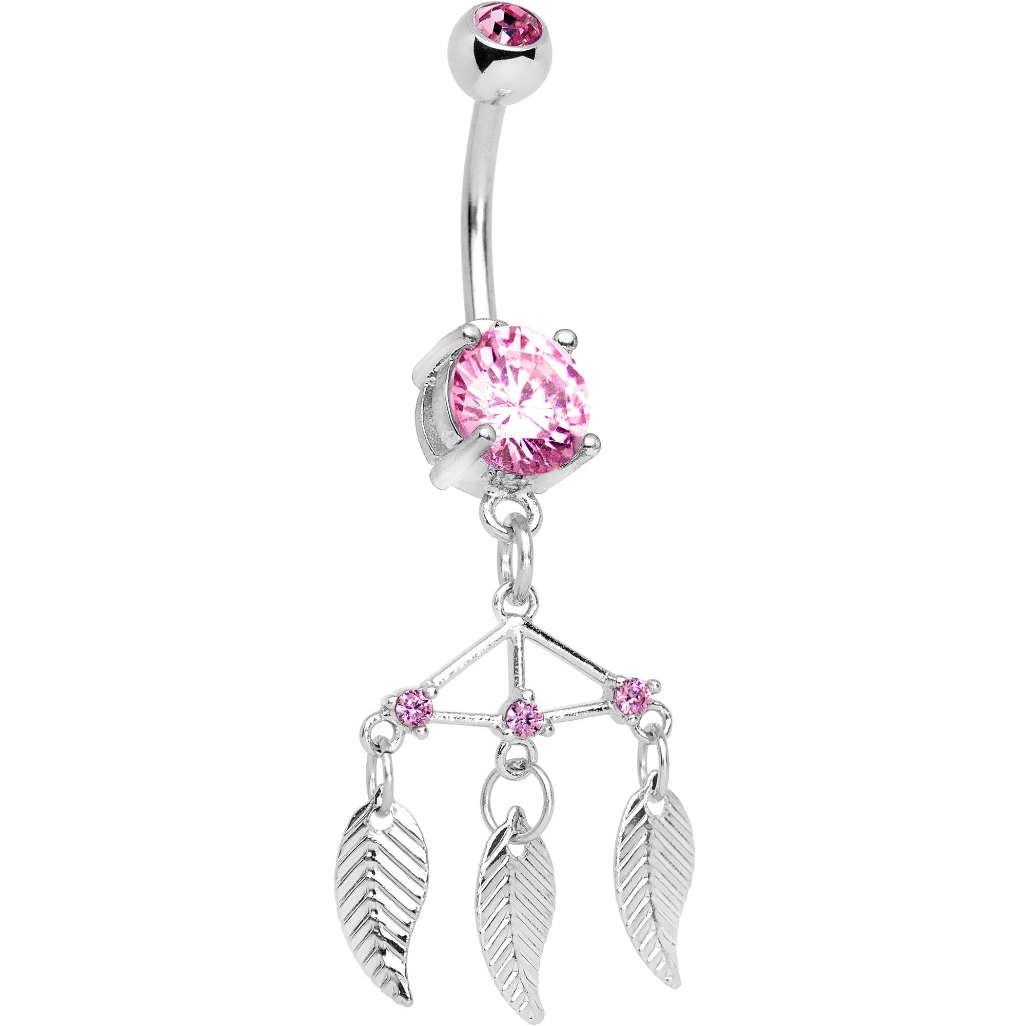 Pink CZ Gem Free Spirit Feather Dangle Belly Ring - BodyCandy - Flyclothing LLC
