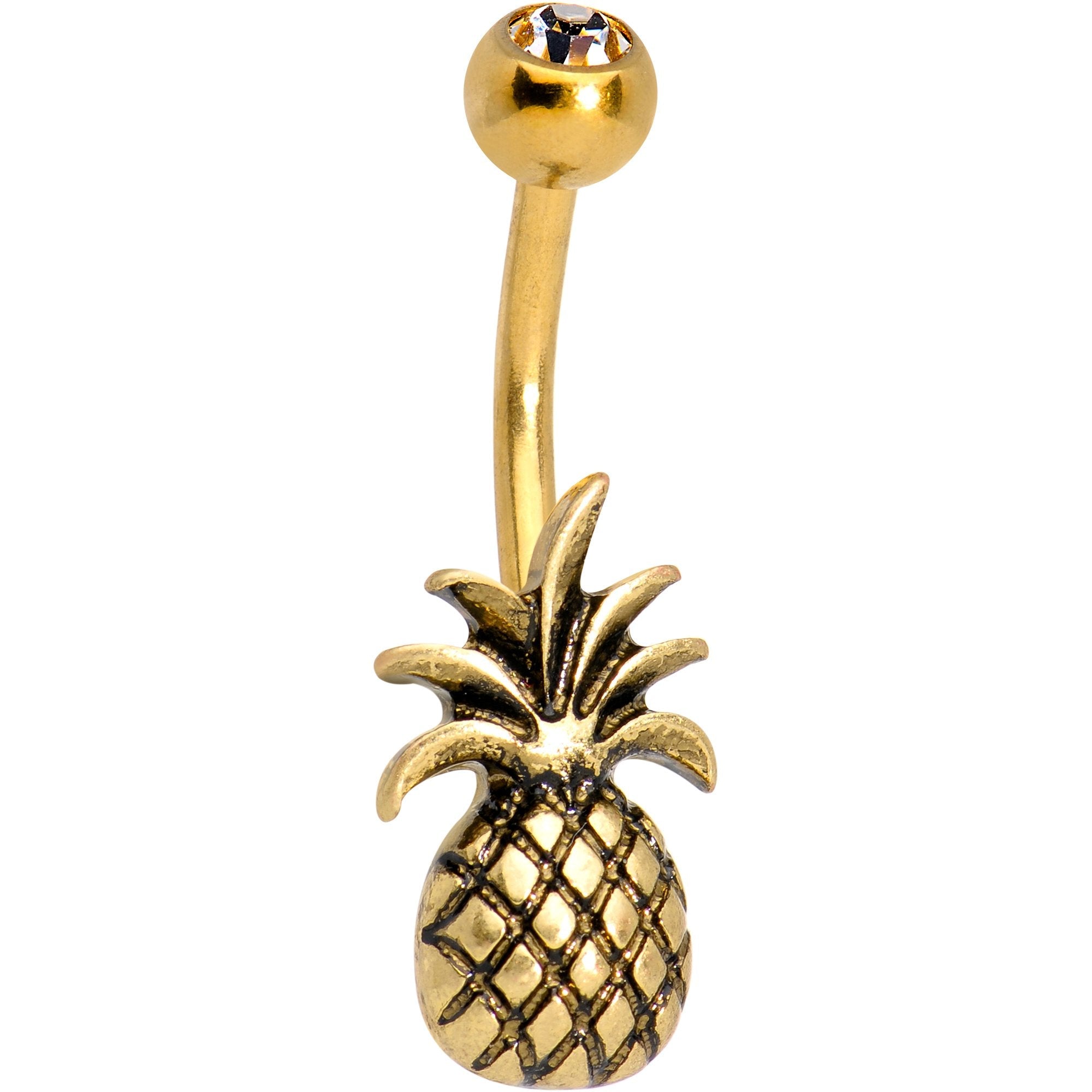 Clear Gem Gold PVD Pineapple Pizzazz Belly Ring - BodyCandy - Flyclothing LLC