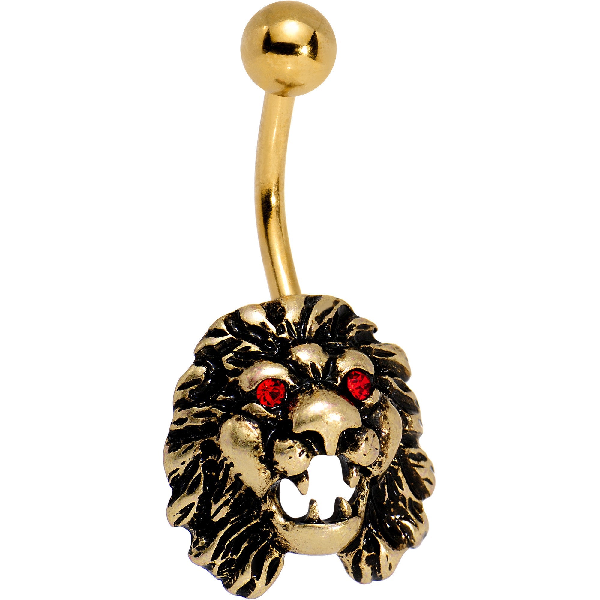 Red Gem Gold PVD Ferocious Eye of the Lion Belly Ring - BodyCandy - Flyclothing LLC
