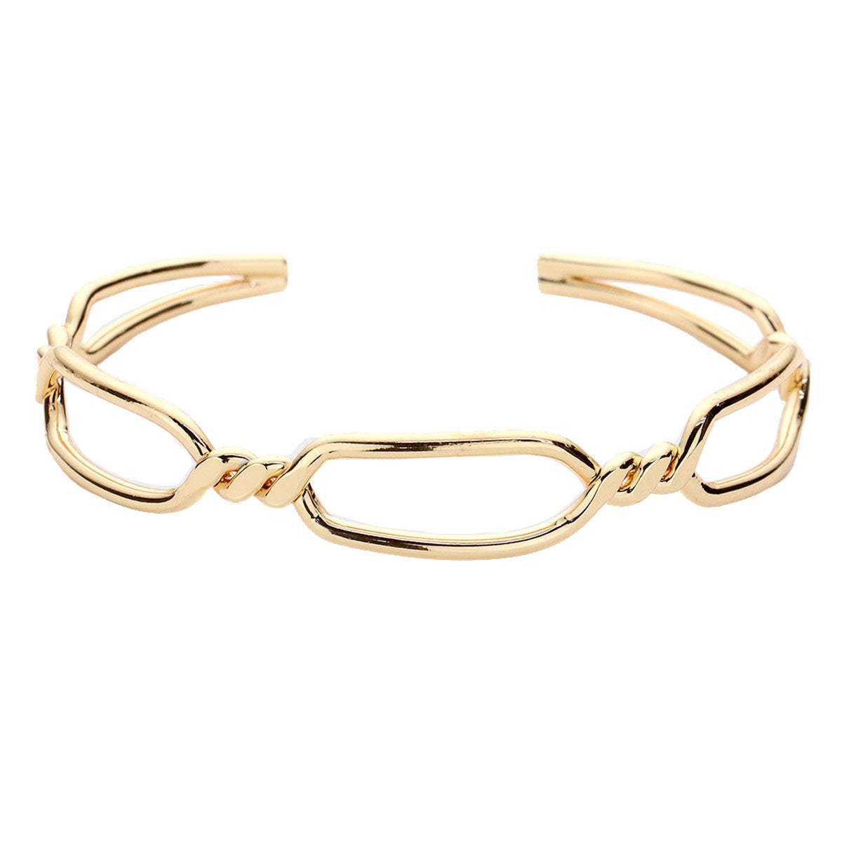 Twisted Brass Metal Open Hexagon Cuff Bracelet - Madeline Love - Flyclothing LLC