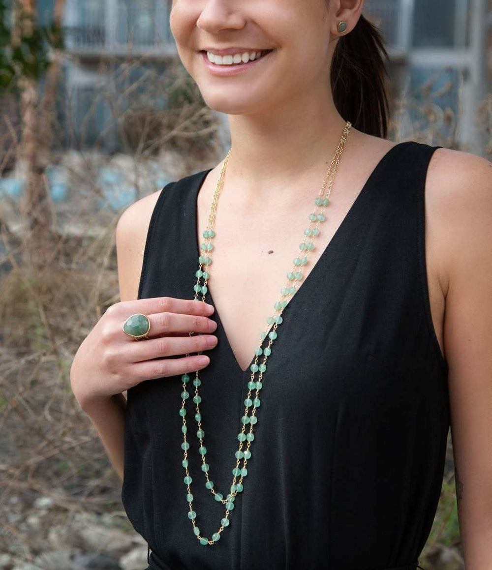 Two Row Green Aventurine Necklace - Barse Jewelry - Flyclothing LLC