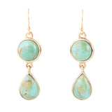 Two Blue Turquoise Golden Drop Earrings