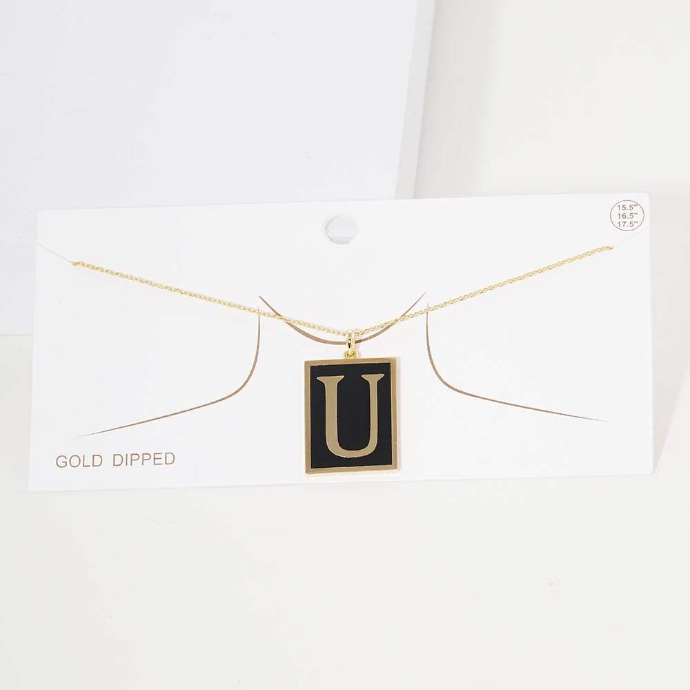 -U- Gold Dipped Enamel Rectangle Initial Monogram Pendant Necklace - Madeline Love - Flyclothing LLC