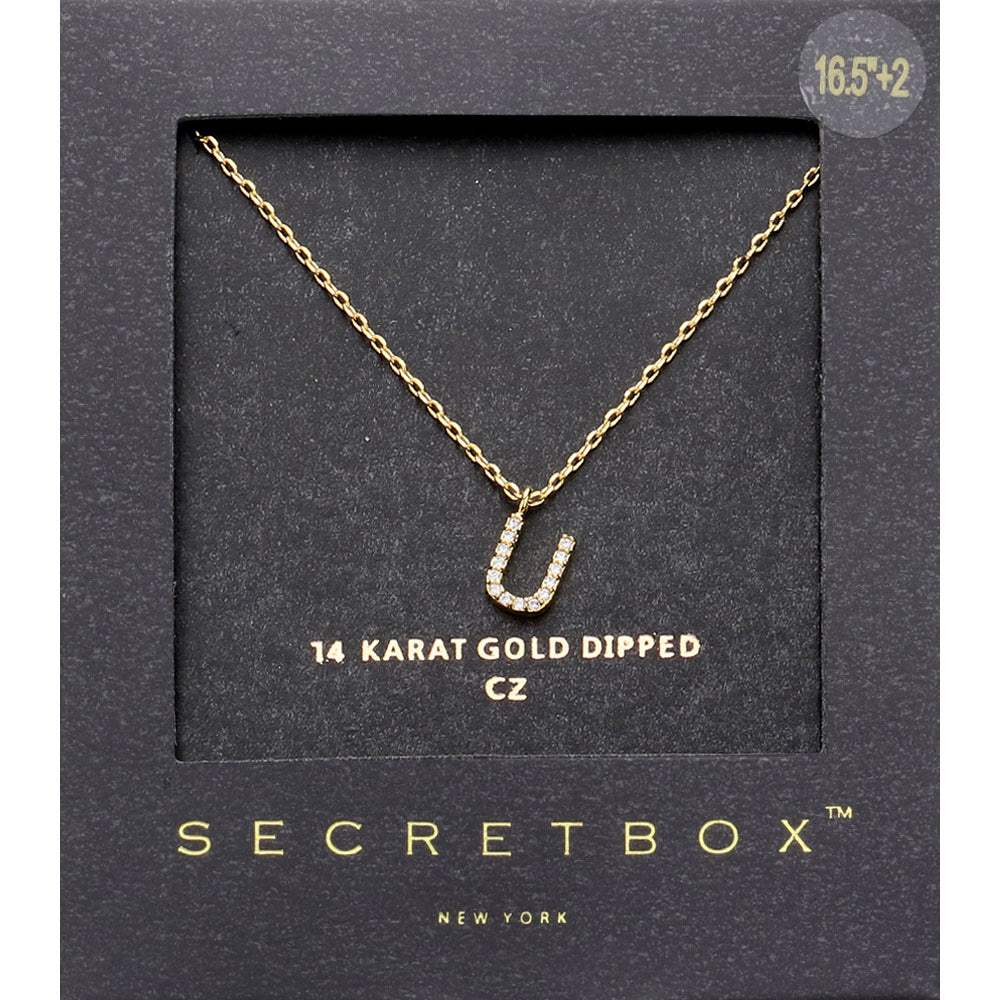 -U- Secret Box 14K Gold Dipped Cubic Zirconia Initial Monogram Pendant Necklace - Madeline Love - Flyclothing LLC