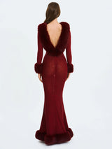 Mellie Burgundy Regular-Length Rhinestone Mesh Low Back Mermaid Gown - Miss Circle - Flyclothing LLC