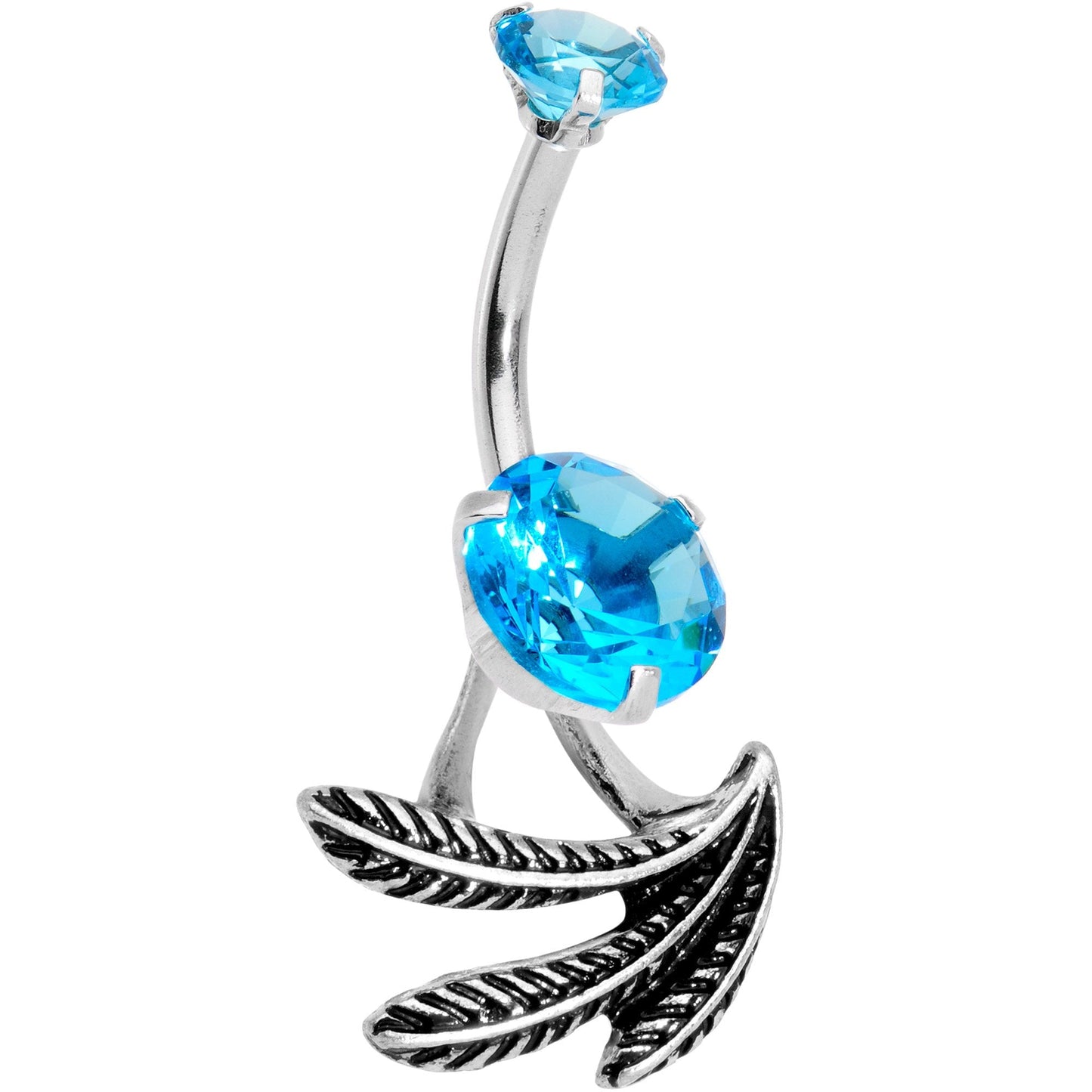 Blue CZ Gem Feather Trio Dangle Belly Ring - BodyCandy - Flyclothing LLC