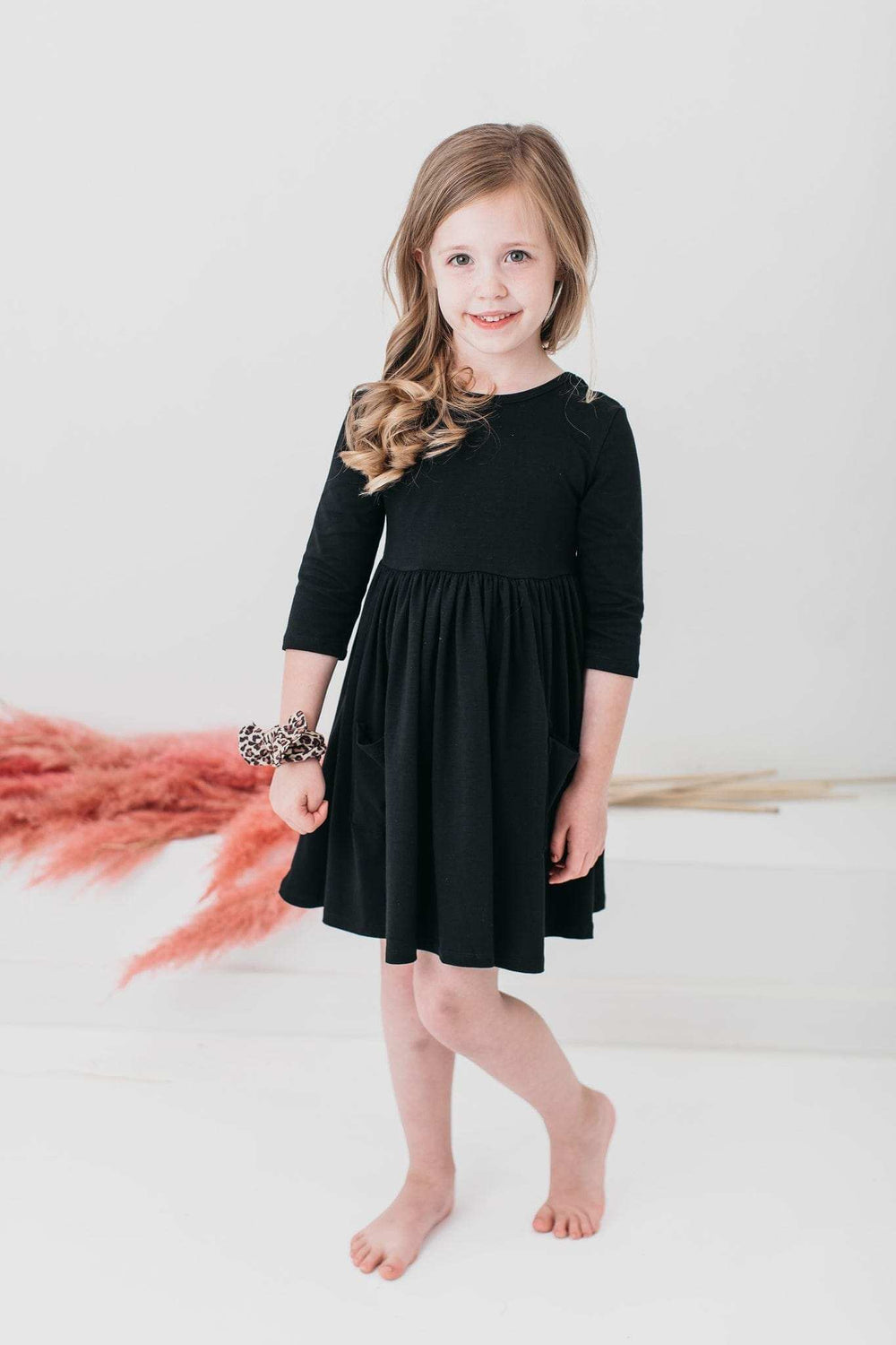 Black 3/4 Sleeve Pocket Twirl Dress - Mila & Rose ® - Flyclothing LLC