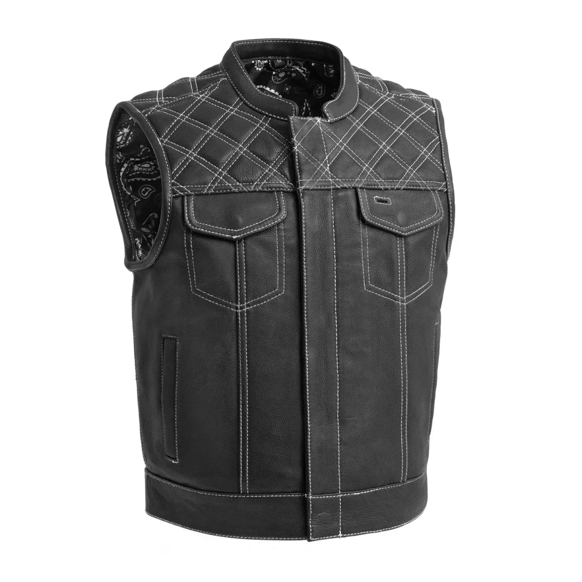 Upside Men's Club Style Leather Vest - First Manufacturing Company - Flyclothing LLC