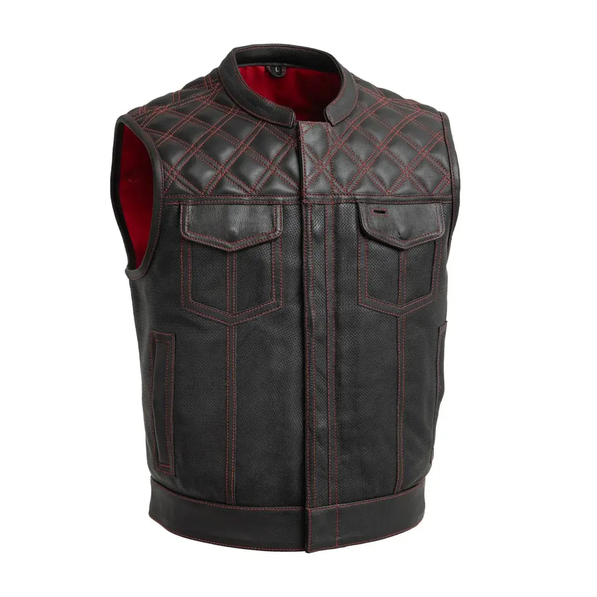 Upside Perforated Men's Club Style Leather Vest - First Manufacturing Company - Flyclothing LLC