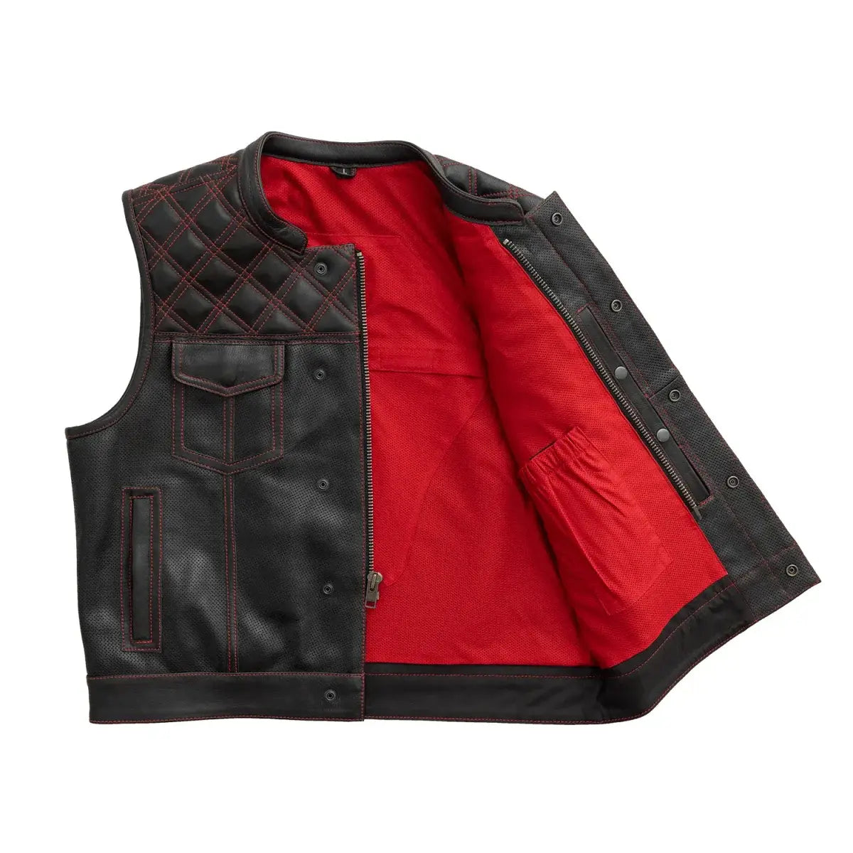 Upside Perforated Men's Club Style Leather Vest - First Manufacturing Company - Flyclothing LLC