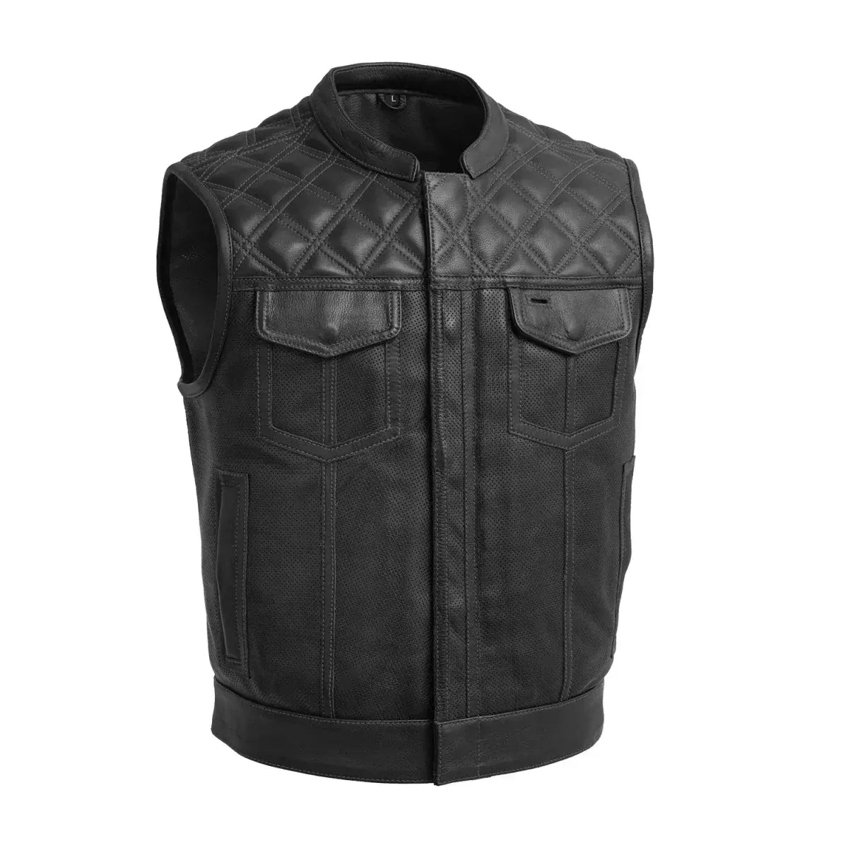 Upside Perforated Men's Club Style Leather Vest - First Manufacturing Company - Flyclothing LLC