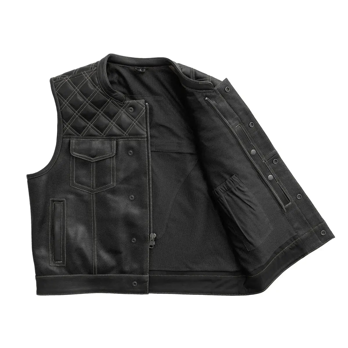 Upside Perforated Men's Club Style Leather Vest - First Manufacturing Company - Flyclothing LLC