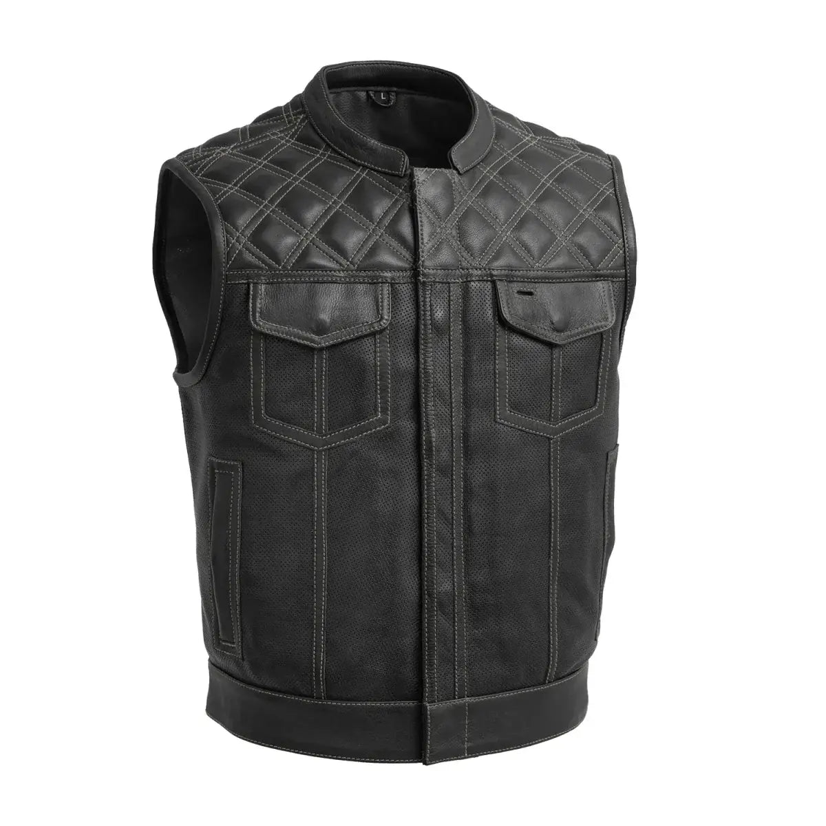 Upside Perforated Men's Club Style Leather Vest - First Manufacturing Company - Flyclothing LLC