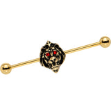 14G Red Gem Gold PVD Ferocious Lion Industrial Barbell 38mm - BodyCandy - Flyclothing LLC