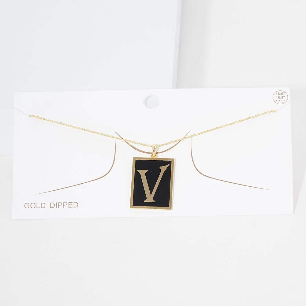 -V- Gold Dipped Enamel Rectangle Initial Monogram Pendant Necklace - Madeline Love - Flyclothing LLC