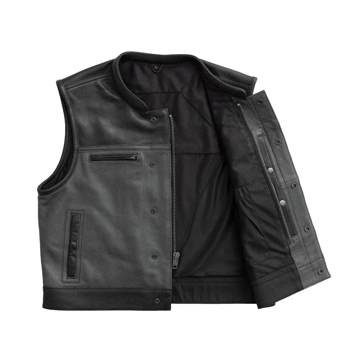 V-Twin Visionary Battleship Perforated Leather Vest - First Manufacturing Company - Flyclothing LLC