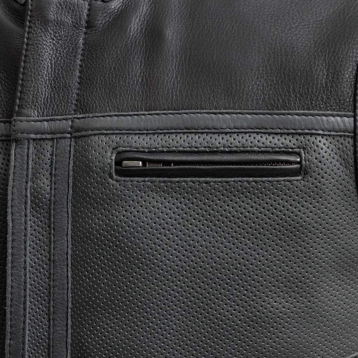 V-Twin Visionary Battleship Perforated Leather Vest - First Manufacturing Company - Flyclothing LLC