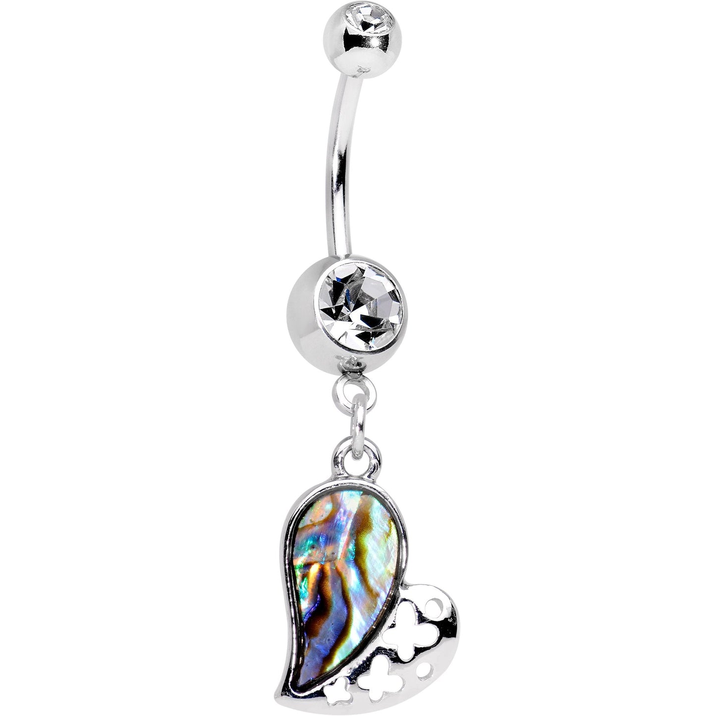 Clear Gem Iridescent XO Heart Dangle Belly Ring - BodyCandy - Flyclothing LLC
