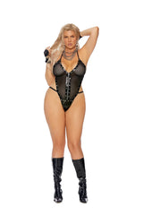 Elegant Moments Black Fishnet & Vinyl Teddy V2286 - Elegant Moments - Flyclothing LLC
