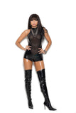 Elegant Moments Black Vinyl & Mesh Romper W/ Chains V7138