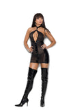 Elegant Moments Black Vinyl And Fishnet Mini Dress V8166