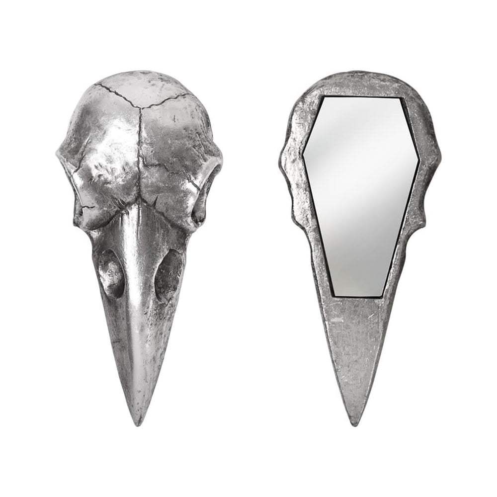 Raven Skull Hand Mirror - Antique Silver - Alchemy of England - Flyclothing LLC