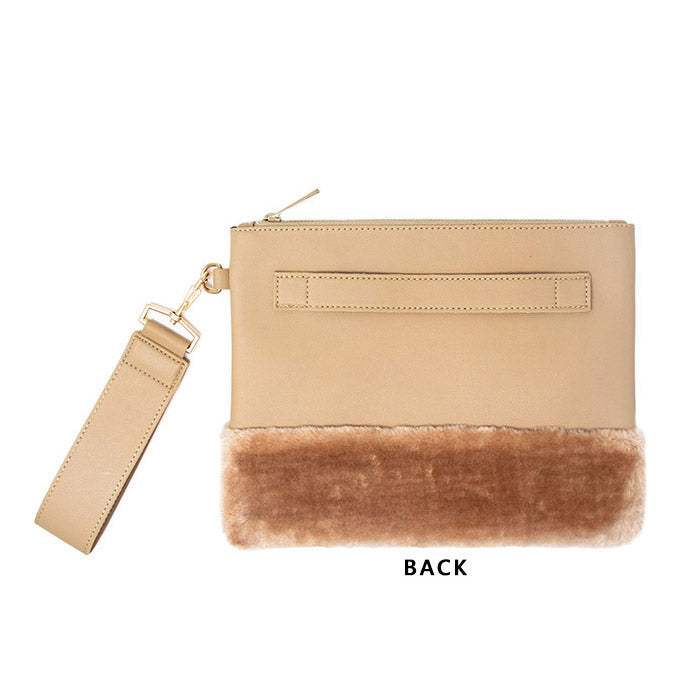 Vegan Faux Fur Trim Clutch Wristlet Bag Evening Bag - Madeline Love - Flyclothing LLC