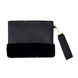 Vegan Faux Fur Trim Clutch Wristlet Bag Evening Bag - Madeline Love - Flyclothing LLC