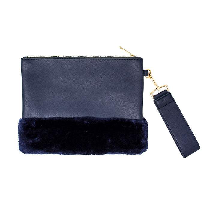 Vegan Faux Fur Trim Clutch Wristlet Bag Evening Bag - Madeline Love - Flyclothing LLC