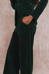 The Elegant Evergreen | Green Velvet Wide Leg Velvet Pants - Shinesty - Flyclothing LLC