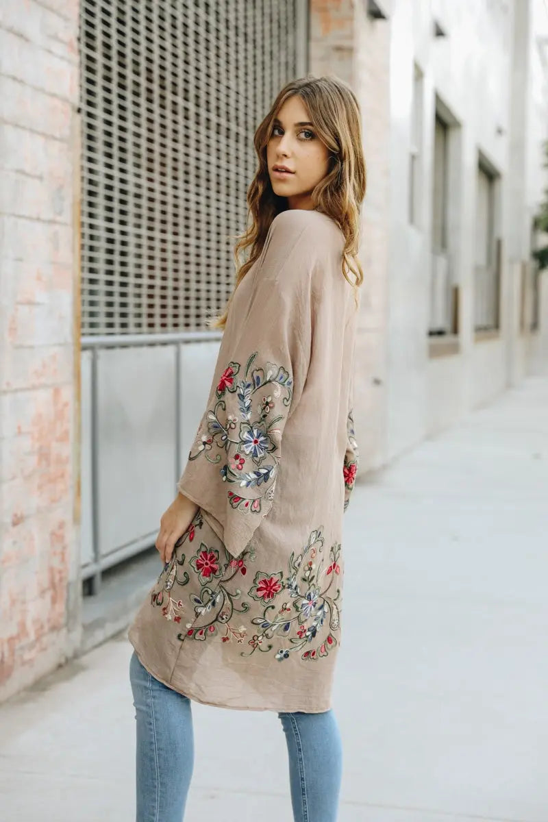 Long Sheer Floral Kimono – Graceful and Lightweight - Boho Clothing and Accessories - Flyclothing LLC