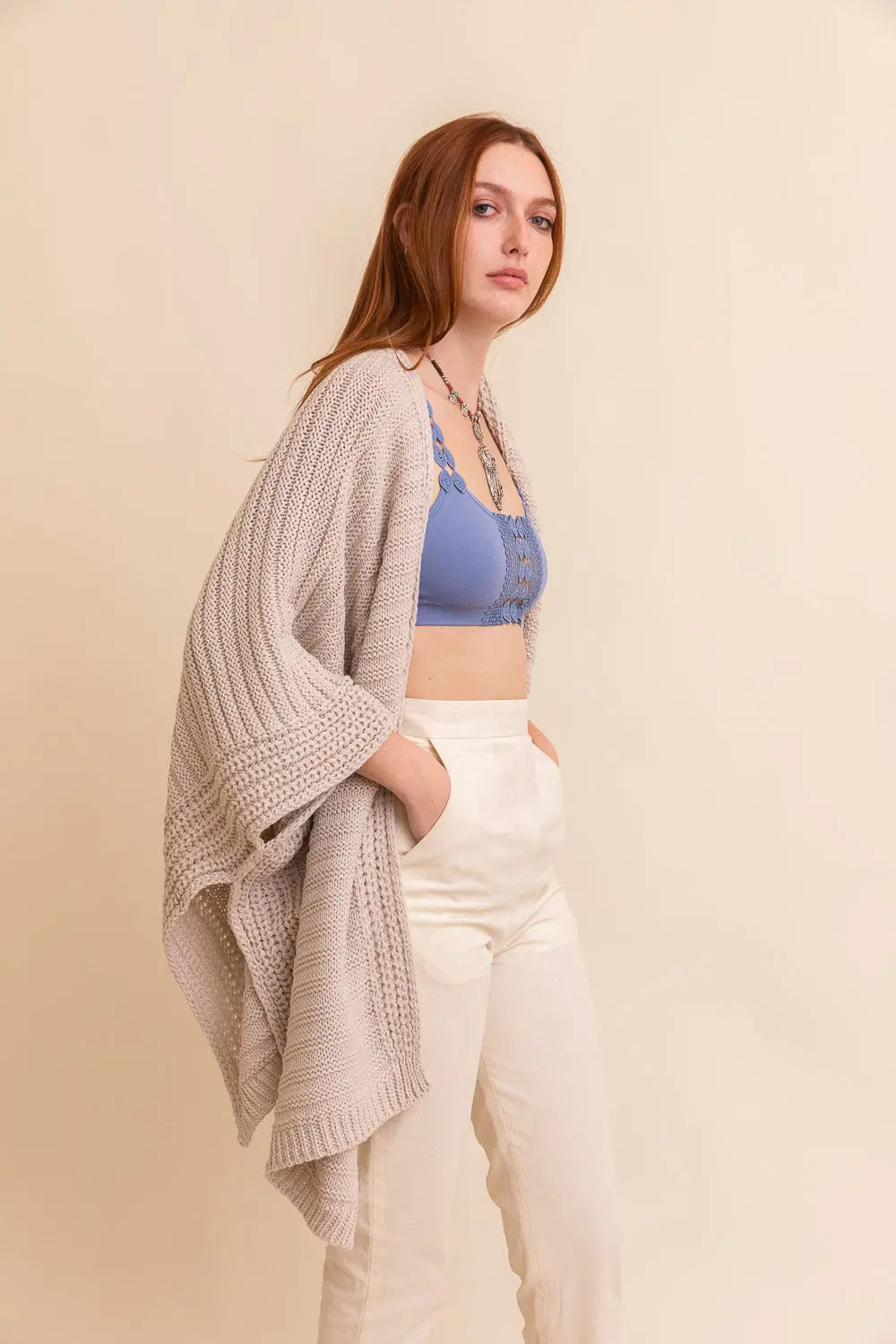 Ridged Rib Knit Ruana – Stylish Layering Wrap - Boho Clothing and Accessories - Flyclothing LLC