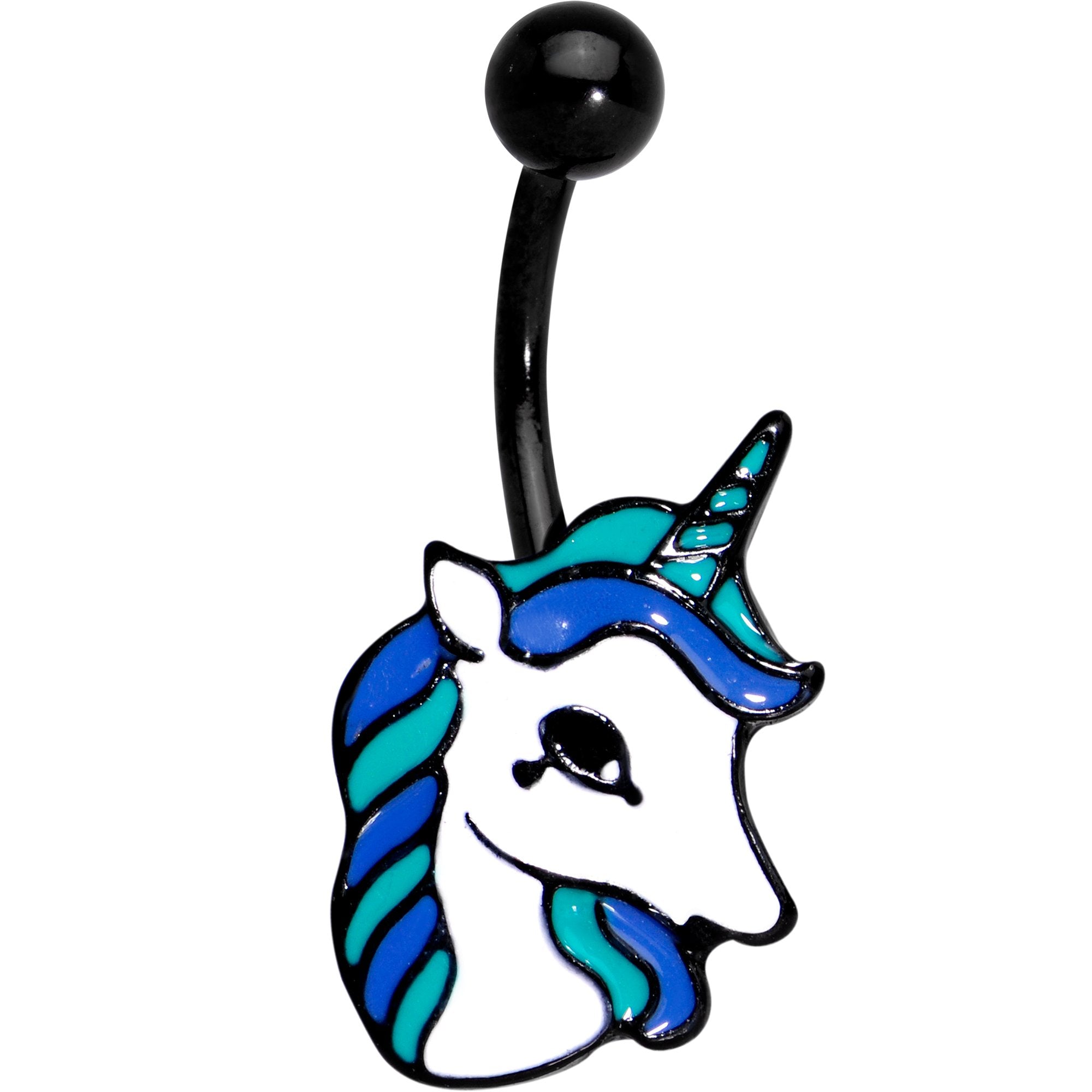 Black Anodized Blue Teal Youthful Unicorn Belly Ring - BodyCandy - Flyclothing LLC