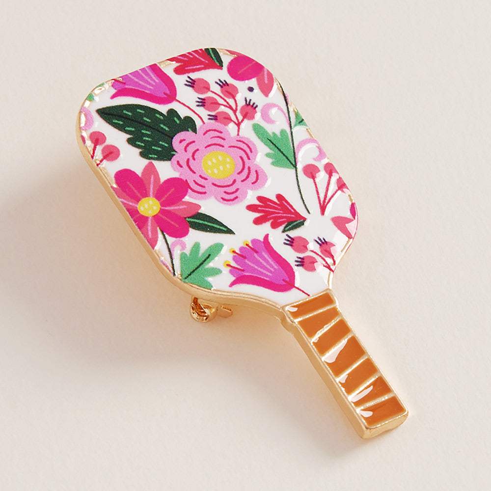 Vibrant Floral Enamel Pickleball Paddle Pin Brooch - Madeline Love - Flyclothing LLC