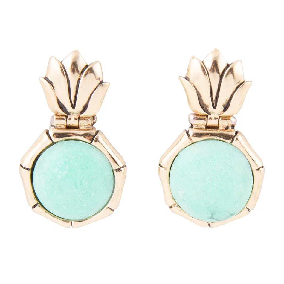 Vibrant Green Chrysoprase Golden Lotus Post Earrings - Barse Jewelry - Flyclothing LLC