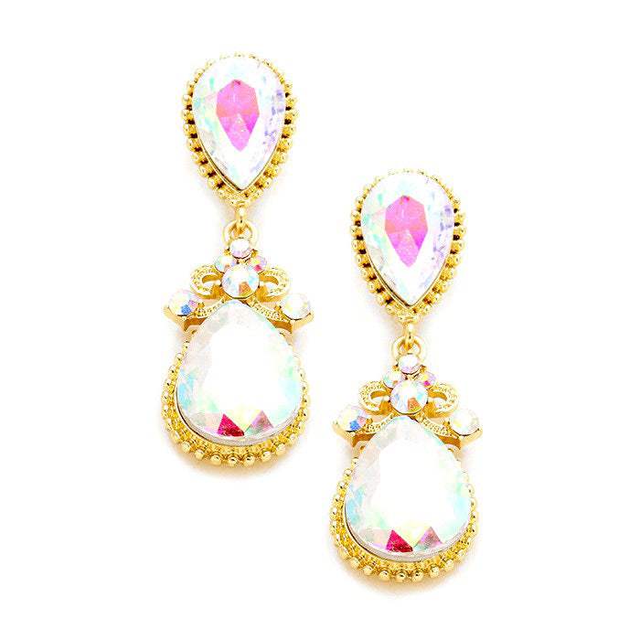 Victorian Teardrop Crystal Rhinestone Evening Earrings - Madeline Love - Flyclothing LLC
