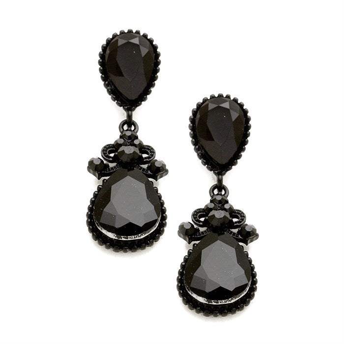 Victorian Teardrop Crystal Rhinestone Evening Earrings - Madeline Love - Flyclothing LLC