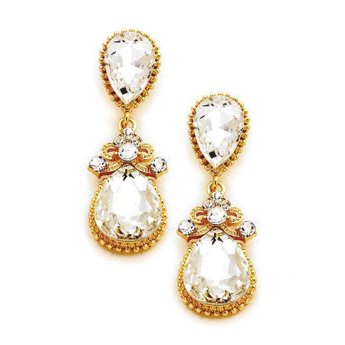 Victorian Teardrop Crystal Rhinestone Evening Earrings - Madeline Love - Flyclothing LLC