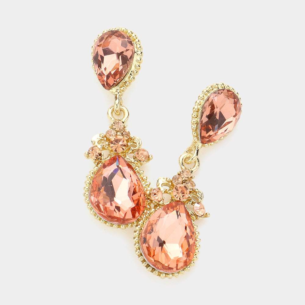 Victorian Teardrop Crystal Rhinestone Evening Earrings - Madeline Love - Flyclothing LLC