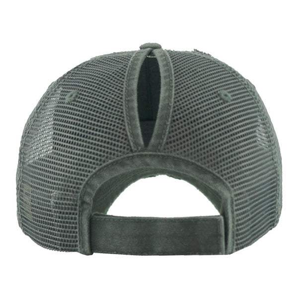 Vintage Distressed Mesh Back Ponytail Baseball Cap - Madeline Love - Flyclothing LLC