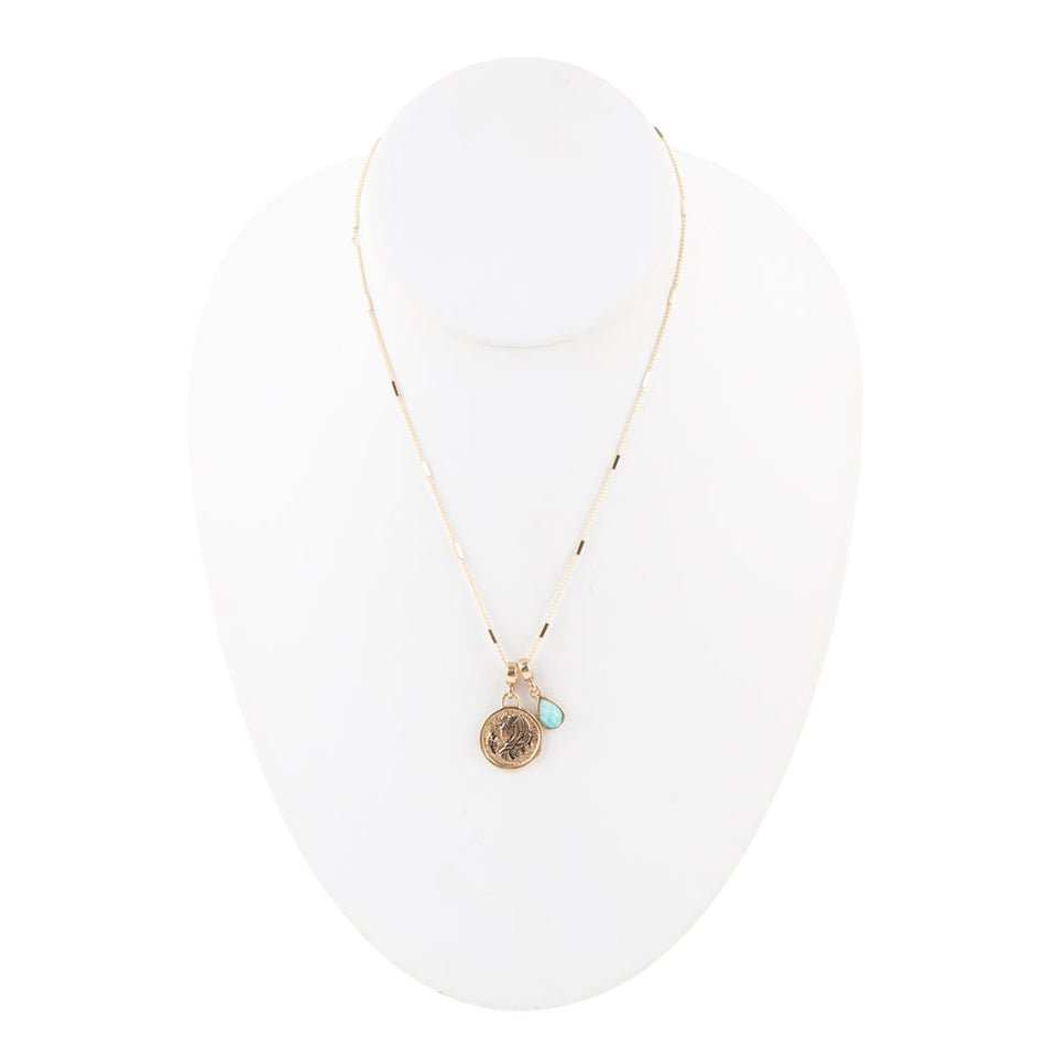 Virgo - Zodiac Blue Amazonite Golden Charm Necklace - Barse Jewelry - Flyclothing LLC
