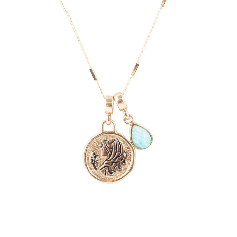 Virgo - Zodiac Blue Amazonite Golden Charm Necklace - Barse Jewelry