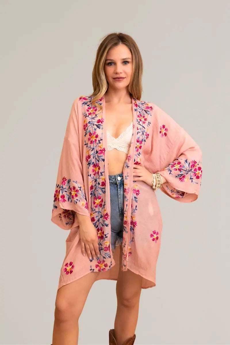 Ethereal Anemone Kimono – Elegant Floral Embroidery