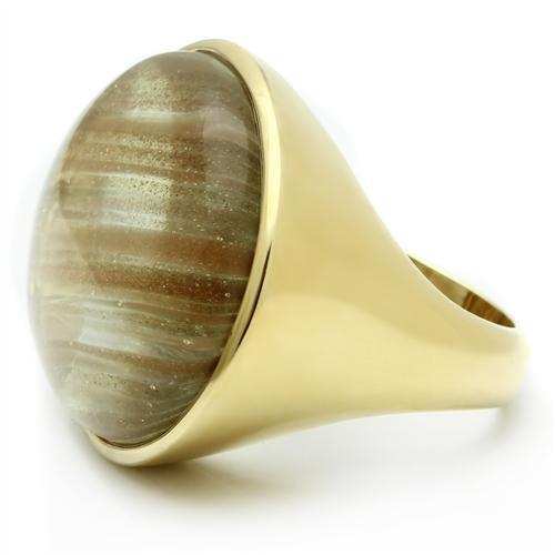 VL002 - IP Gold(Ion Plating) Brass Ring with Synthetic Synthetic Rutile in Topaz - Alamode - Flyclothing LLC