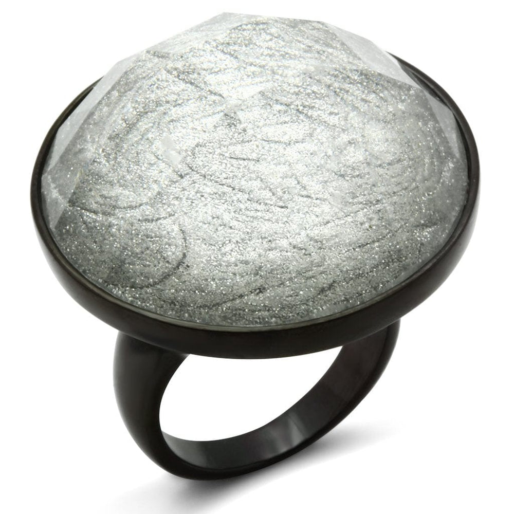 VL003 - IP Black(Ion Plating) Brass Ring with Synthetic Synthetic Stone in Light Gray - Alamode