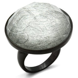 VL003 - IP Black(Ion Plating) Brass Ring with Synthetic Synthetic Stone in Light Gray - Alamode