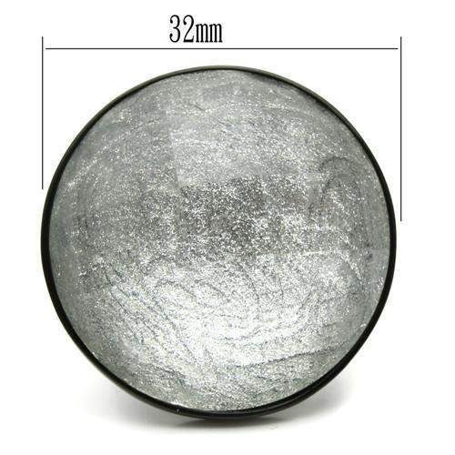 VL003 - IP Black(Ion Plating) Brass Ring with Synthetic Synthetic Stone in Light Gray - Alamode - Flyclothing LLC