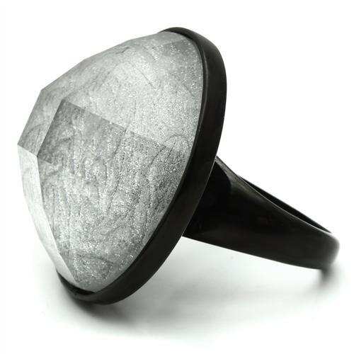 VL003 - IP Black(Ion Plating) Brass Ring with Synthetic Synthetic Stone in Light Gray - Alamode - Flyclothing LLC