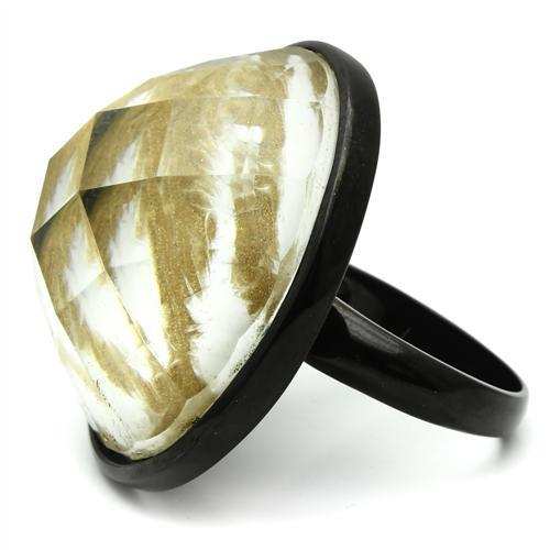 VL004 - IP Black(Ion Plating) Brass Ring with Synthetic Synthetic Stone in Brown - Alamode - Flyclothing LLC