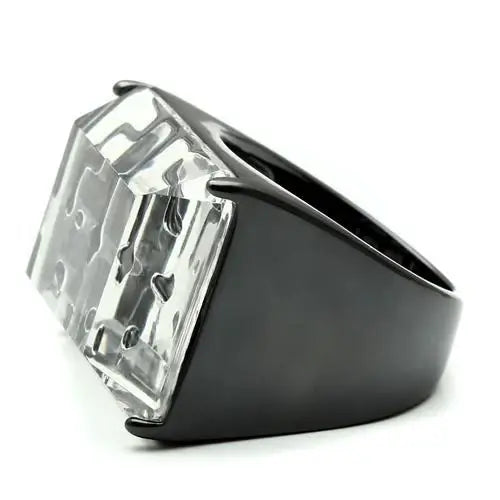 VL008 - TIN Cobalt Black Brass Ring with Synthetic Synthetic Stone in Clear - Alamode - Flyclothing LLC